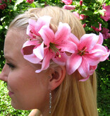 Pink Double Lily Hair Flower 2 x