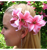 Pink Double Lily Hair Flower 2 x