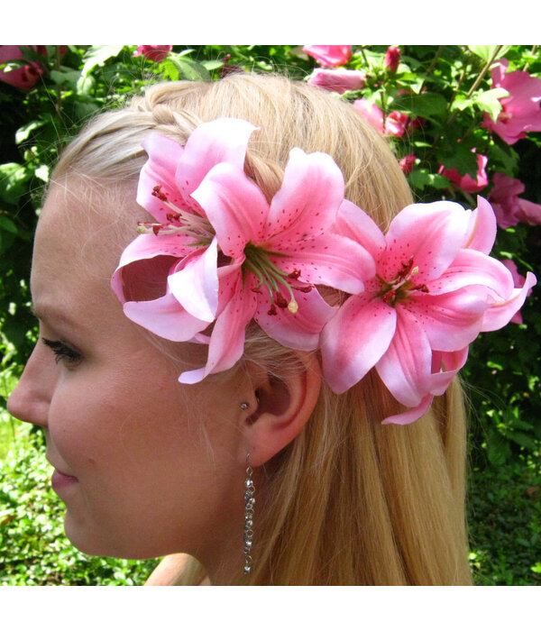 Pink Double Lily Hair Flower 2 x