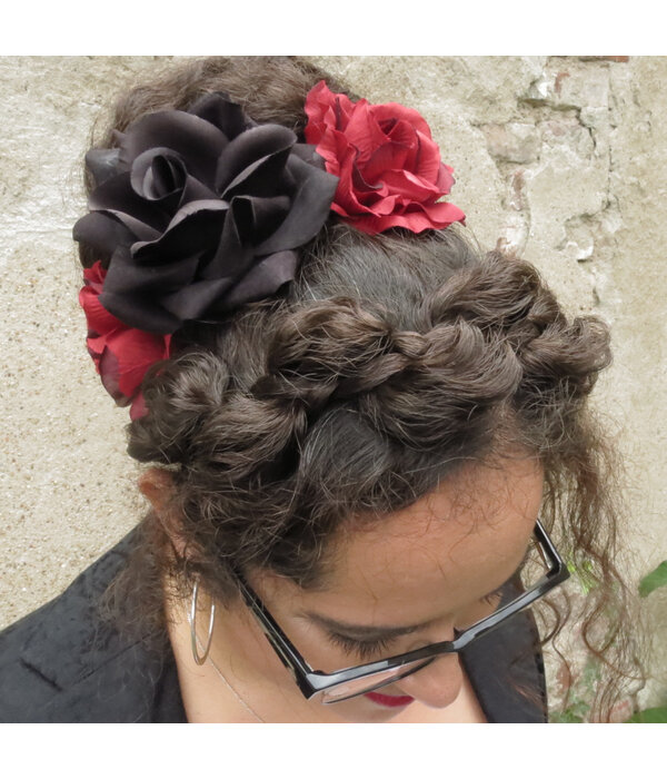 Black & Wine Red Rose Hair Flowers