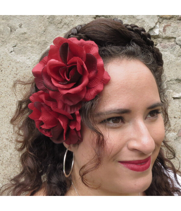 Wine Red Rose Hair Flower 2 x