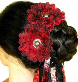 Black Red Button Hair Flower 2 x