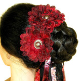 Black Red Button Hair Flower 2 x