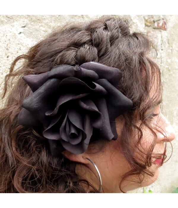 Black Velvet Rose Hair Flower 2 x