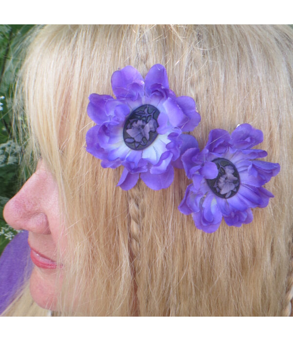 Purple Cameo Hair Flowers 2 x