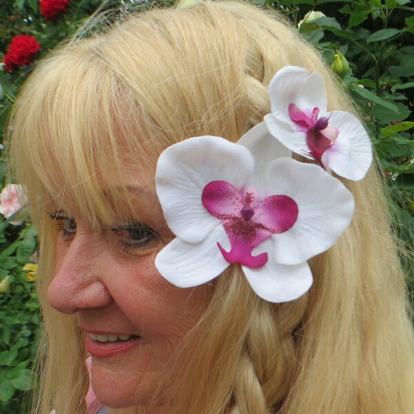 Orchid Hair Flower white pink 2x