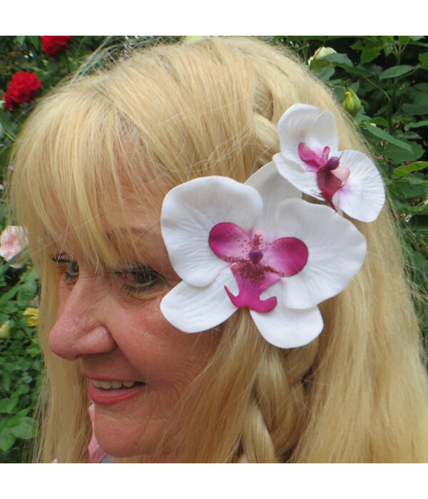 Orchid Hair Flower white pink 2x