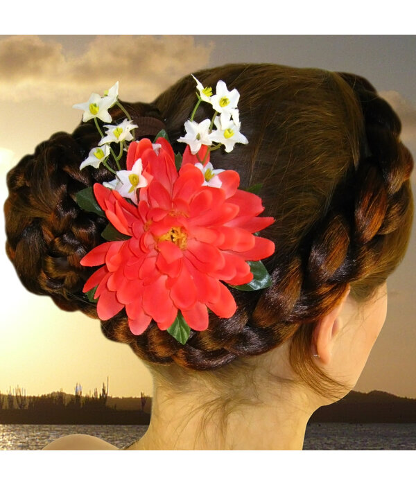 Coral Fairy Hair Flower 2 x