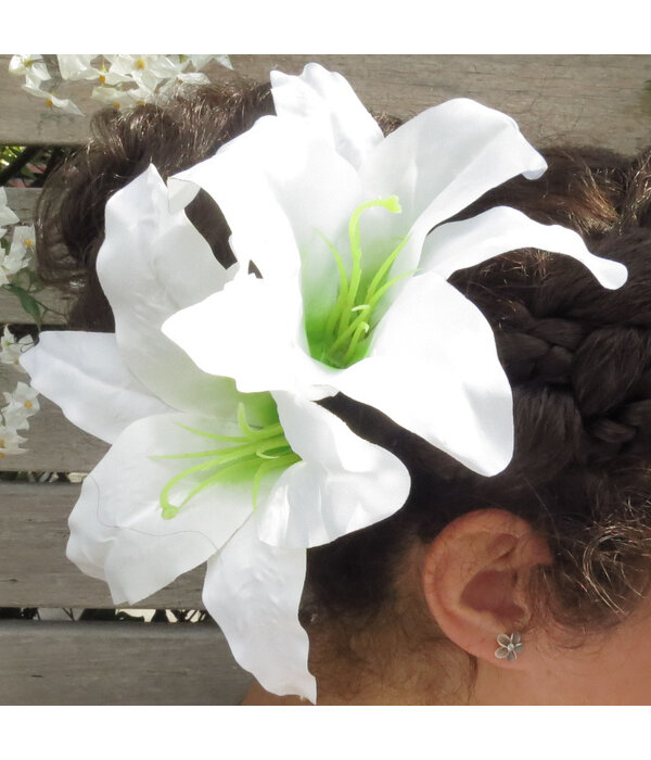 White Aloha Lily Hair Flower 2 x
