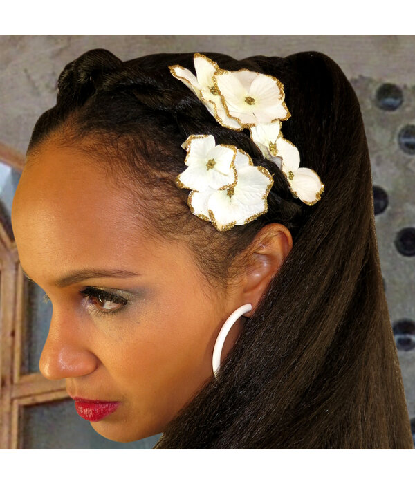 Bollywood Hair Flowers, Ivory-Gold