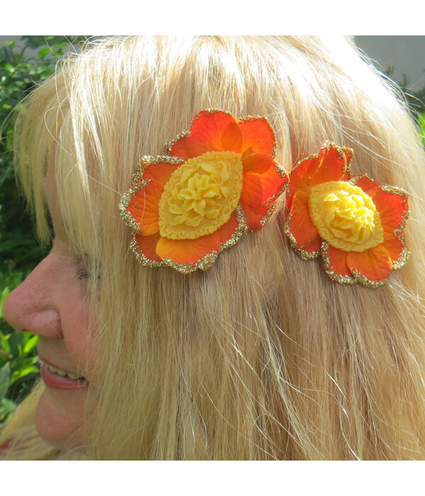 Bollywood Hair Flowers, Orange Gold