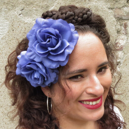 Blue Rose Hair Flower 2 x