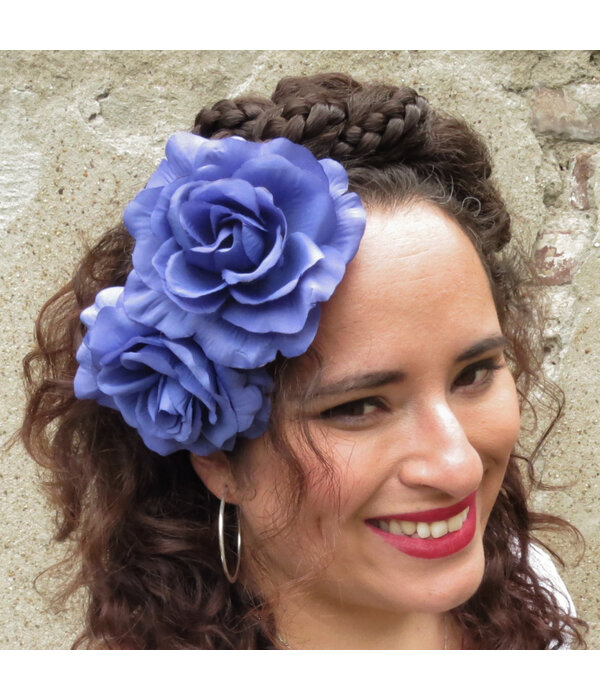 Blue Rose Hair Flower 2 x