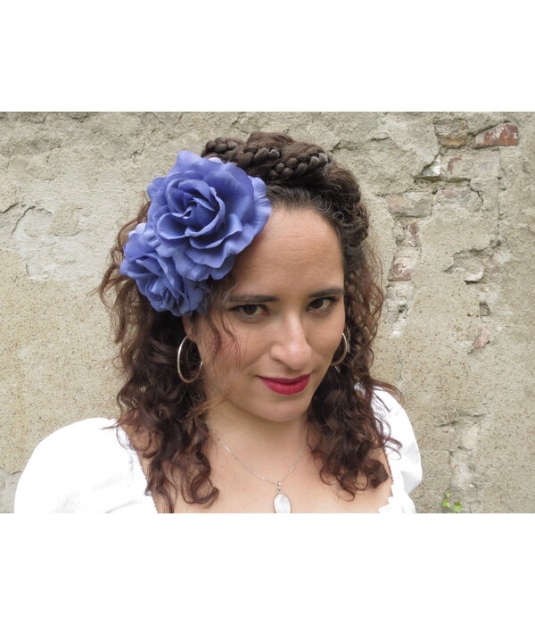 Blue Rose Hair Flower 2 x
