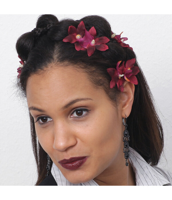 Wine Red Mini Orchid Hair Flowers