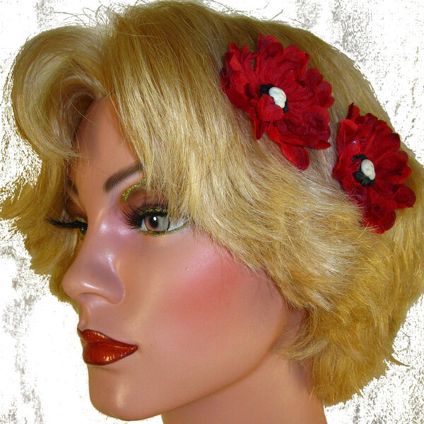 Goth Skull Cameo Hair Flowers 2 x