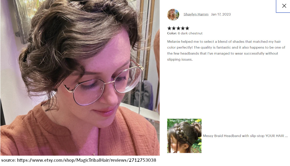  	 shaylyn review 5 stars messy braid headband brown with first gray hairs
