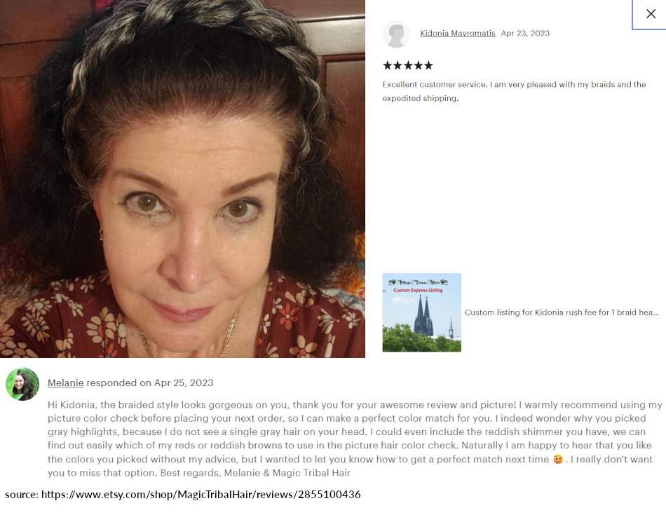  	 kidonia review 5 stars gray highlights in messy braid headband custom color picture hair color check
