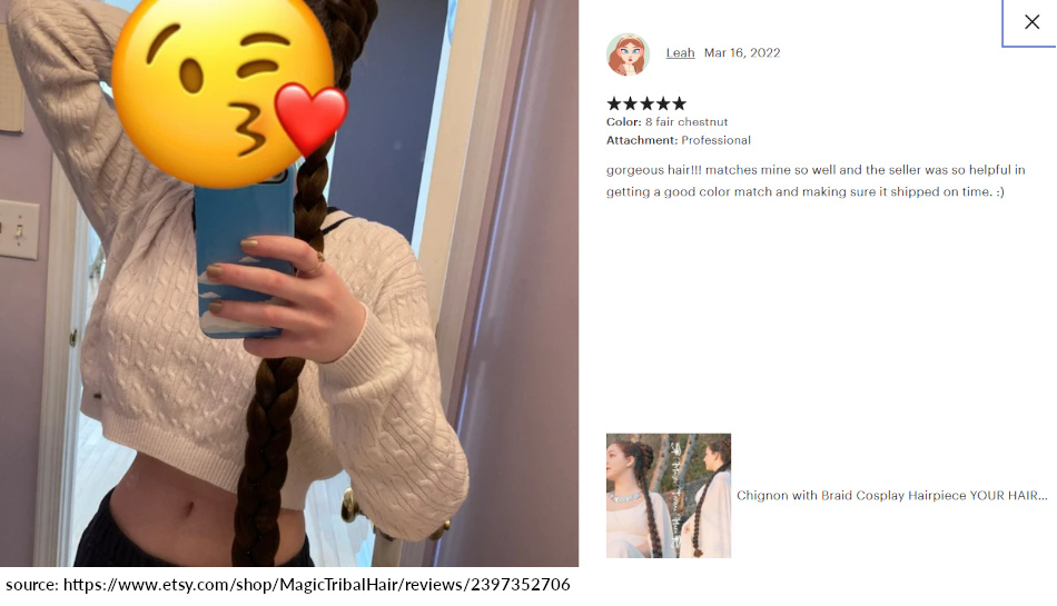  	 leah review 5 stars space princess cerekony hair extensions braid braided hair bun cosplay hairpiece