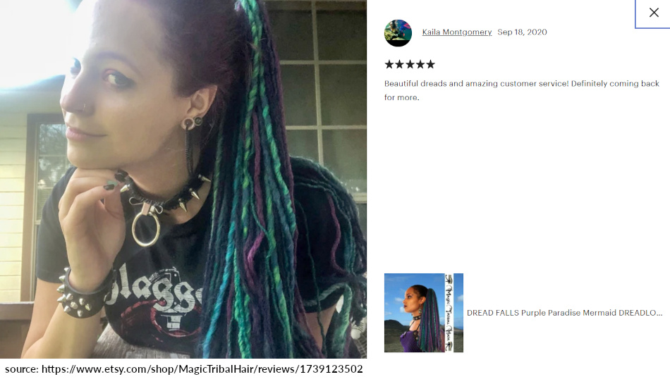 kaila review 5 stars lightweight yarn dread falls festival locks in peacock colors