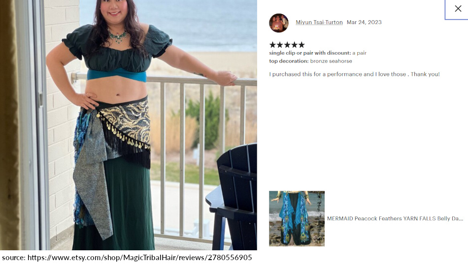 miyun review 5 stars blue mermaid costume yarn falls tribal fusion belly dance hip hair tassels