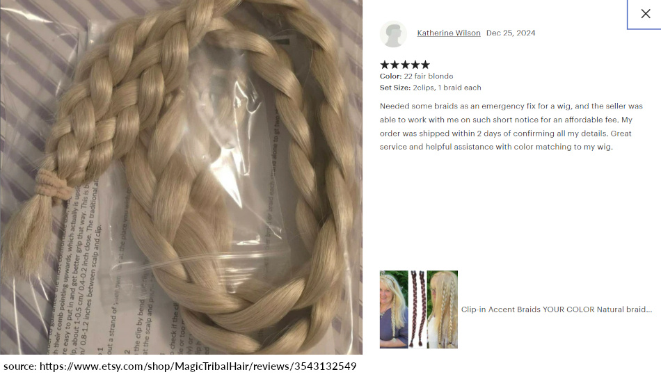 	 katherine review 5 stars clip in braid hair extensions for straight and wavy hair for use in wig