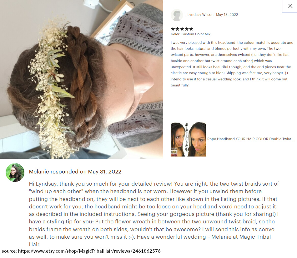 	 lindsay review 5 stars boho bride hairband twist braid wedding hair crown