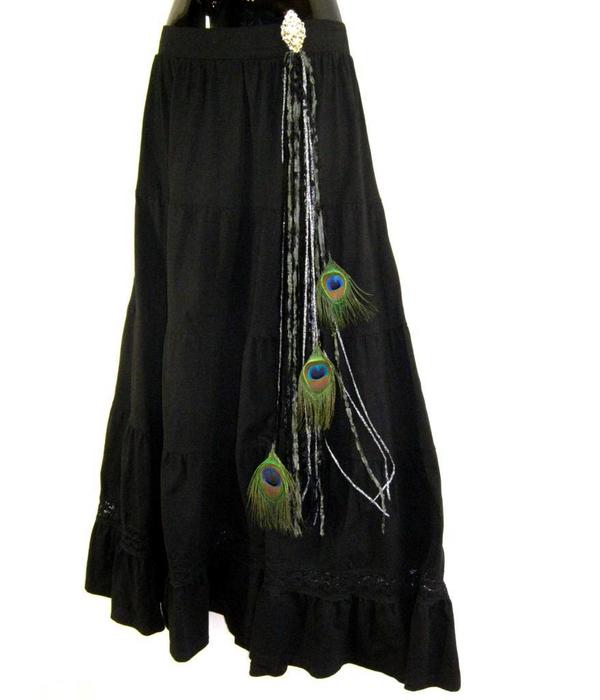 Black Star Peacock hip & hair tassel clip/ hair fall