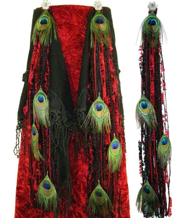 Belly Dance Belt & Hair Red Passion Peacock