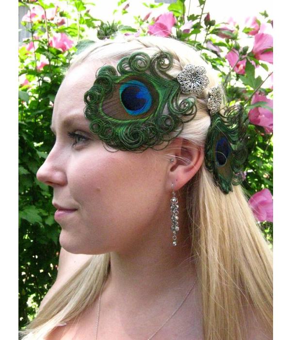 Peacock Hair Jewelry Silver Flower