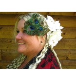 Boho Bride Peacock Feather Headpiece - antique brass flower