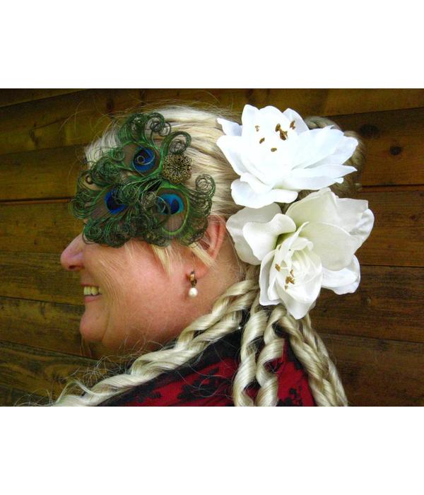 Boho Bride Peacock Feather Headpiece - antique brass flower