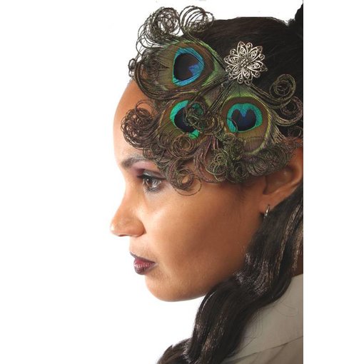 Curly Peacock Feather Goth Headpiece