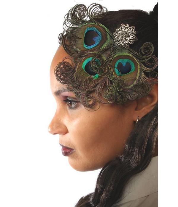 Curly Peacock Feather Goth Headpiece