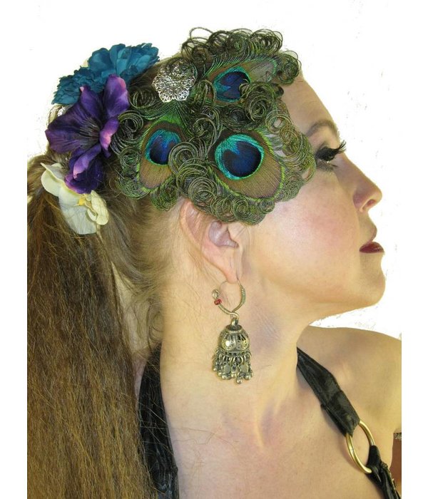 Peacock Feather Headpiece - silver flower