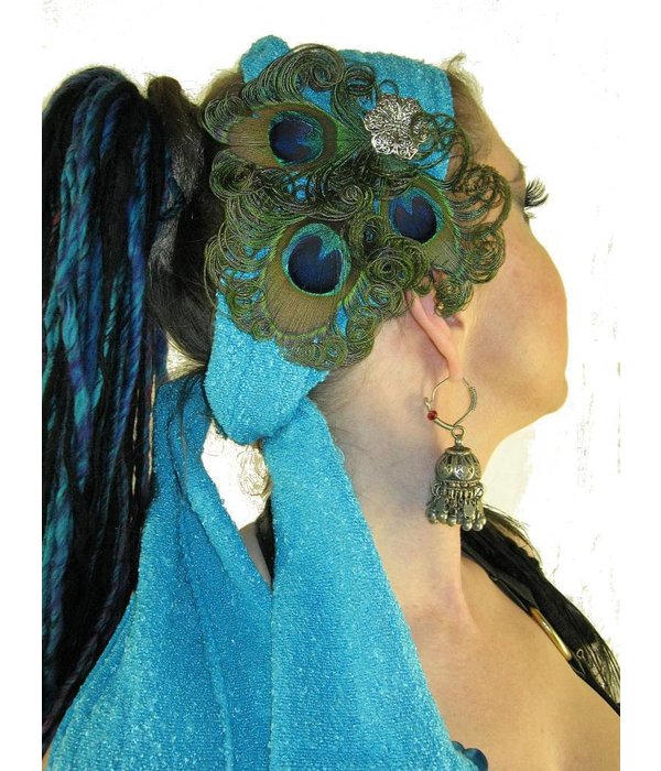 Peacock Feather Headpiece - silver flower