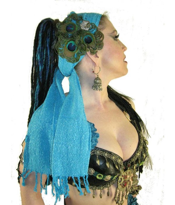 Peacock Feather Headpiece - silver flower