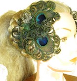 Peacock Feather Headpiece - silver flower