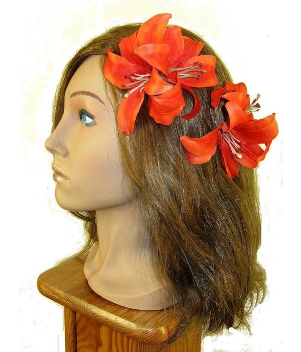 Orange Double Lily Hair Flower 2 x