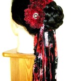 Black Red Button Hair Flower 2 x