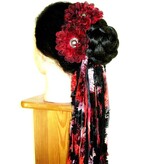Black Red Button Hair Flower 2 x