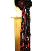 Black Red Button Hair Flower 2 x