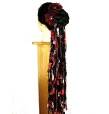 Black Red Button Hair Flower 2 x
