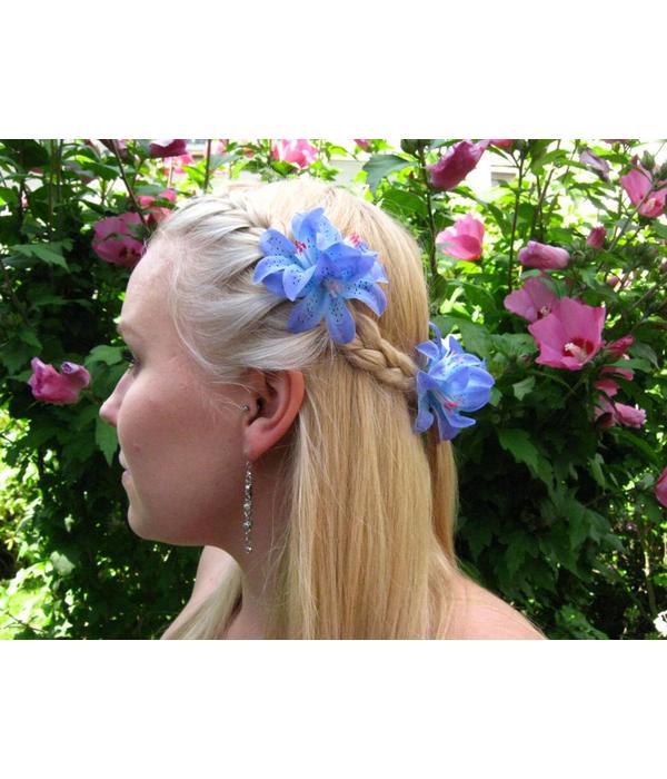 Blue-Turquoise Lily Hair Flowers