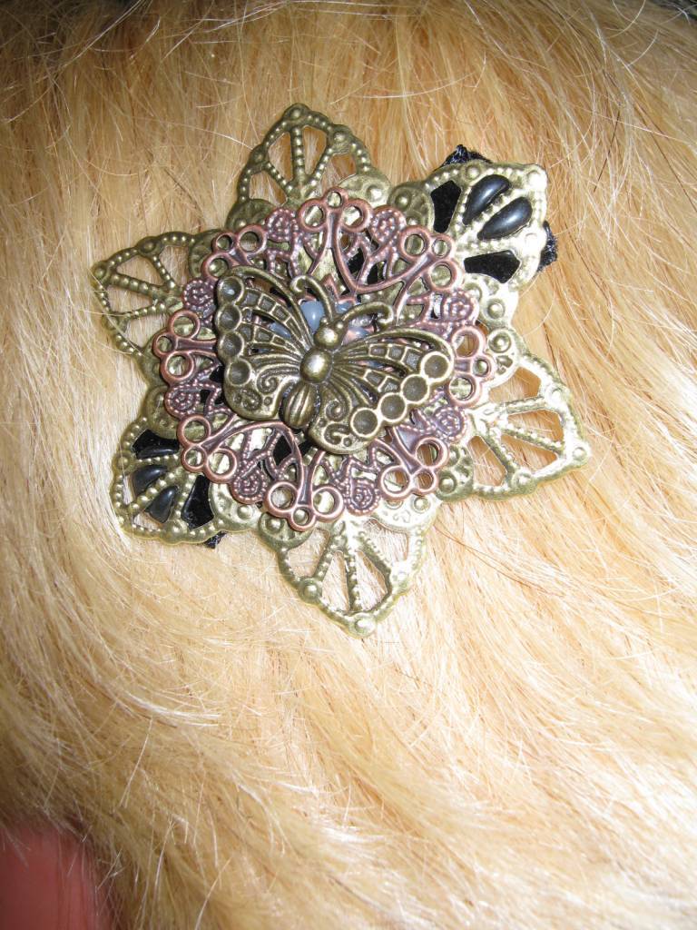 Accessoires Haaraccessoires Haarsieraden Bullet Accessories Large Steampunk Bullet & Rhinestone COPPER Filigree Flower Hair Clip w/ Choice of Crystal Steampunk Jewelry 