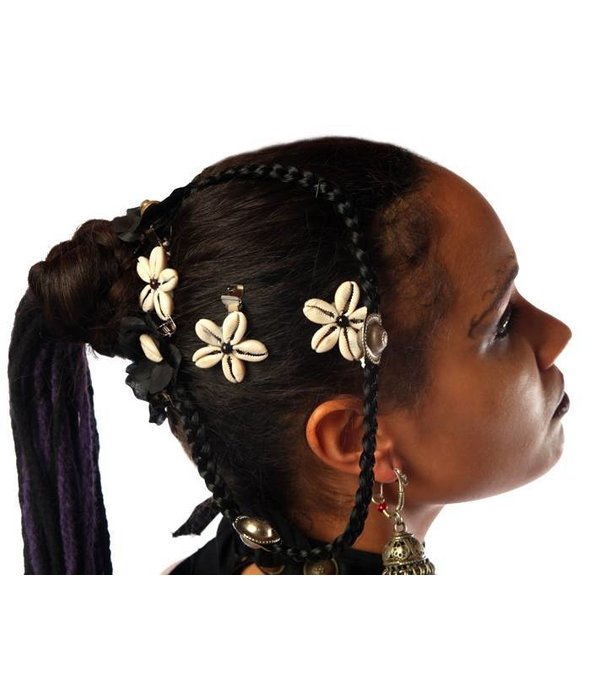 Cowry Hair Flowers, black beads