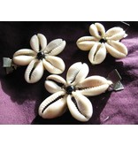 Cowry Hair Flowers, black beads