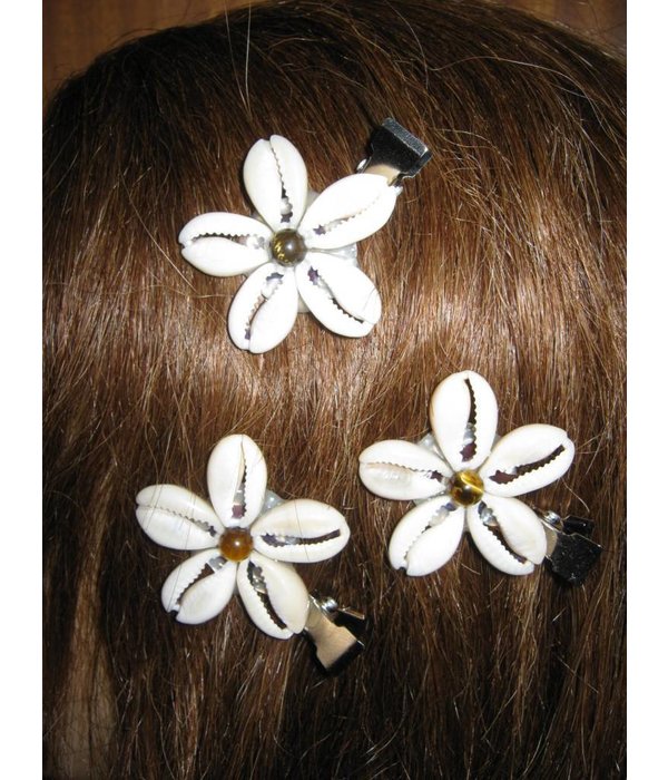 Cowry Hair Flowers, tiger eye beads