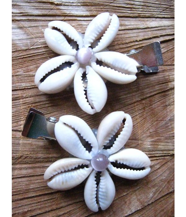 Cowry Hair Flowers, rose quartz beads