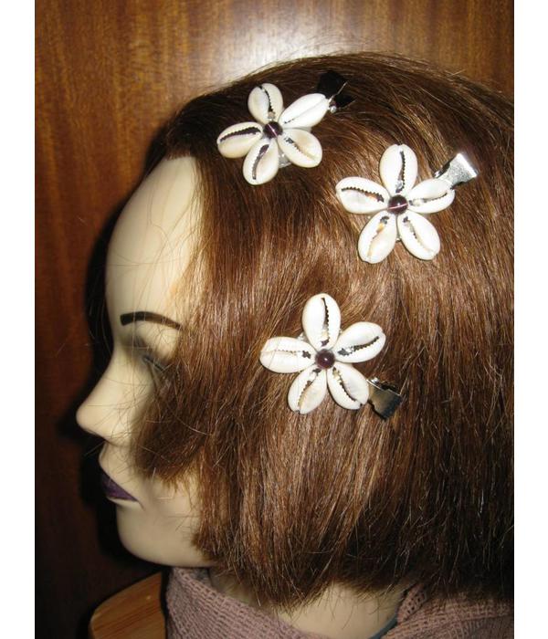 Cowry Hair Flowers, amethyst beads